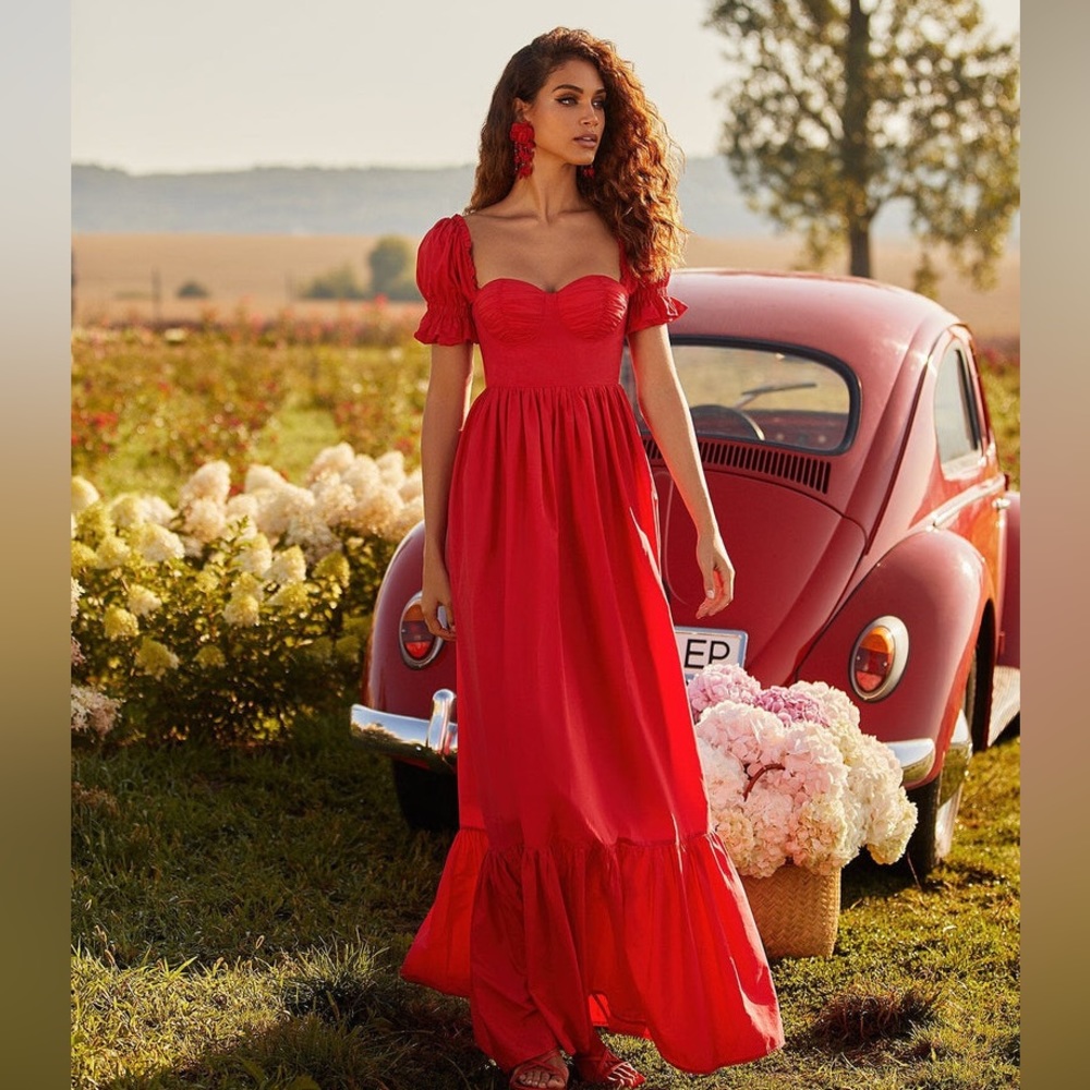 Alamour the label Noelle Red Poplin Maxi Dress. Size S